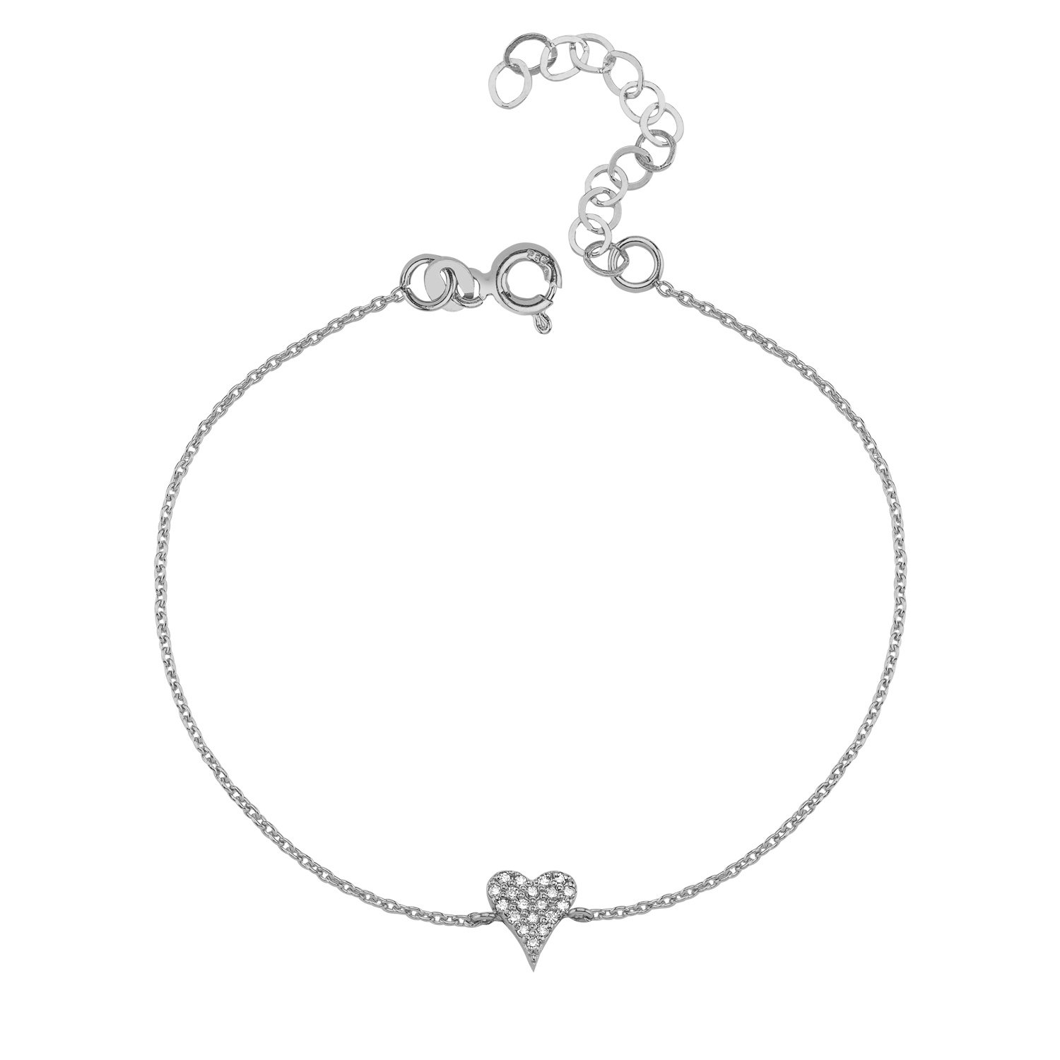 14K HEART DIAMOND STONES BRACELET 14K WHITE GOLD