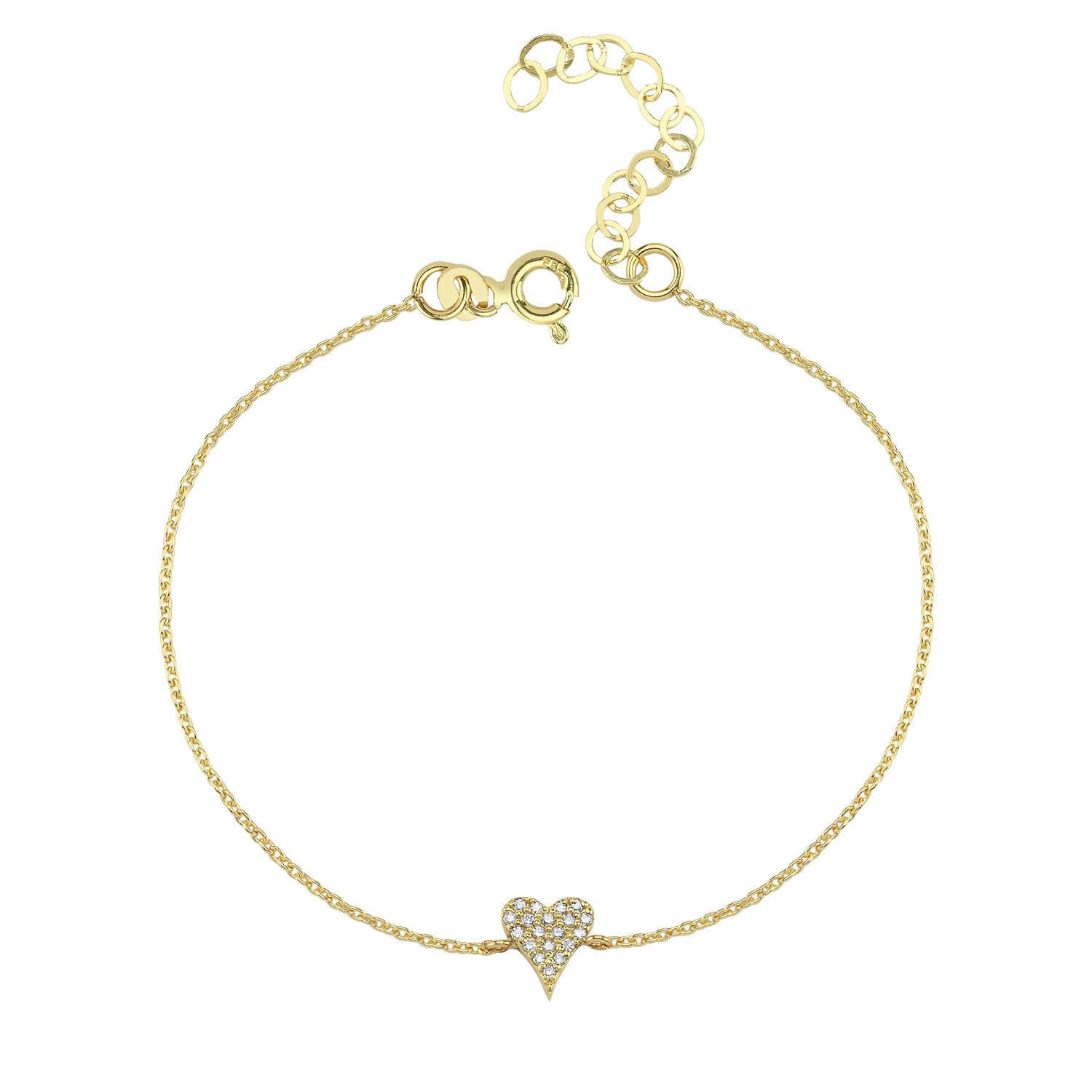 14K HEART DIAMOND STONES BRACELET 14K YELLOW GOLD