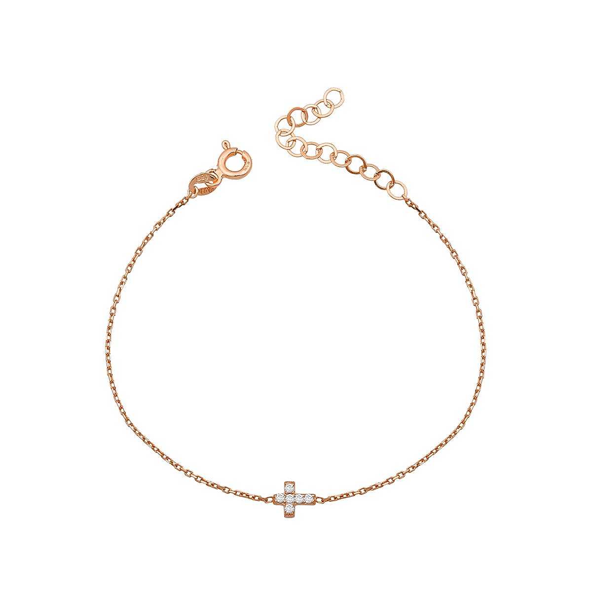 14K MINI CROSS DIAMOND STONES BRACELET 14K ROSE GOLD