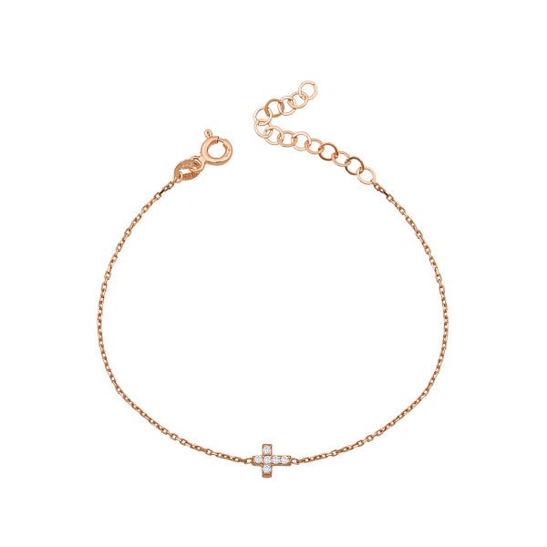 14K MINI CROSS DIAMOND STONES BRACELET 14K ROSE GOLD