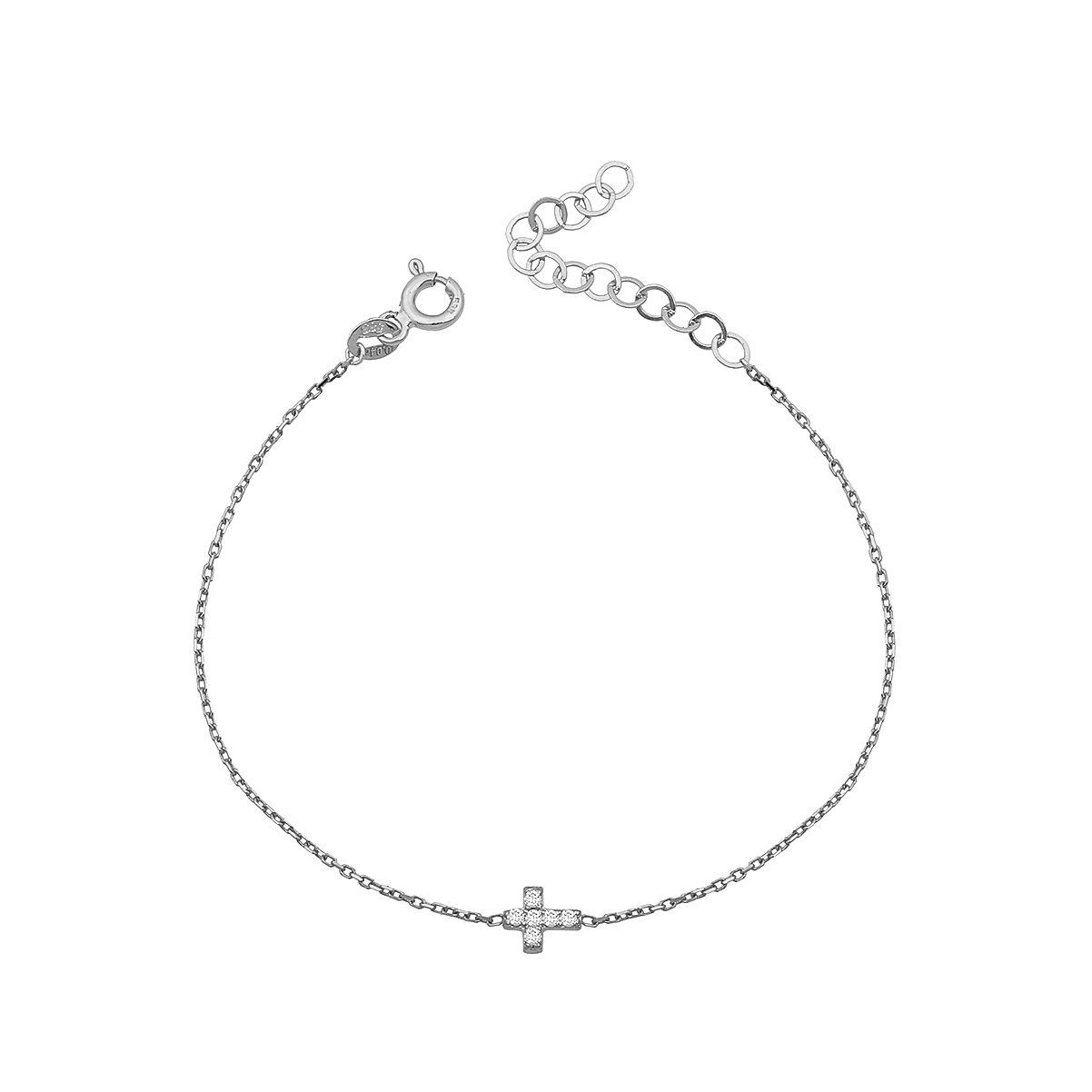 14K MINI CROSS DIAMOND STONES BRACELET 14K WHITE GOLD