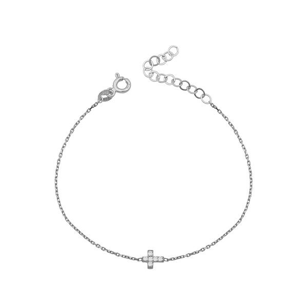 14K MINI CROSS DIAMOND STONES BRACELET 14K WHITE GOLD