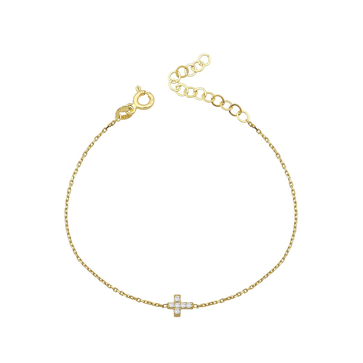 14K MINI CROSS DIAMOND STONES BRACELET 14K YELLOW GOLD