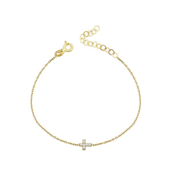 14K MINI CROSS DIAMOND STONES BRACELET 14K YELLOW GOLD
