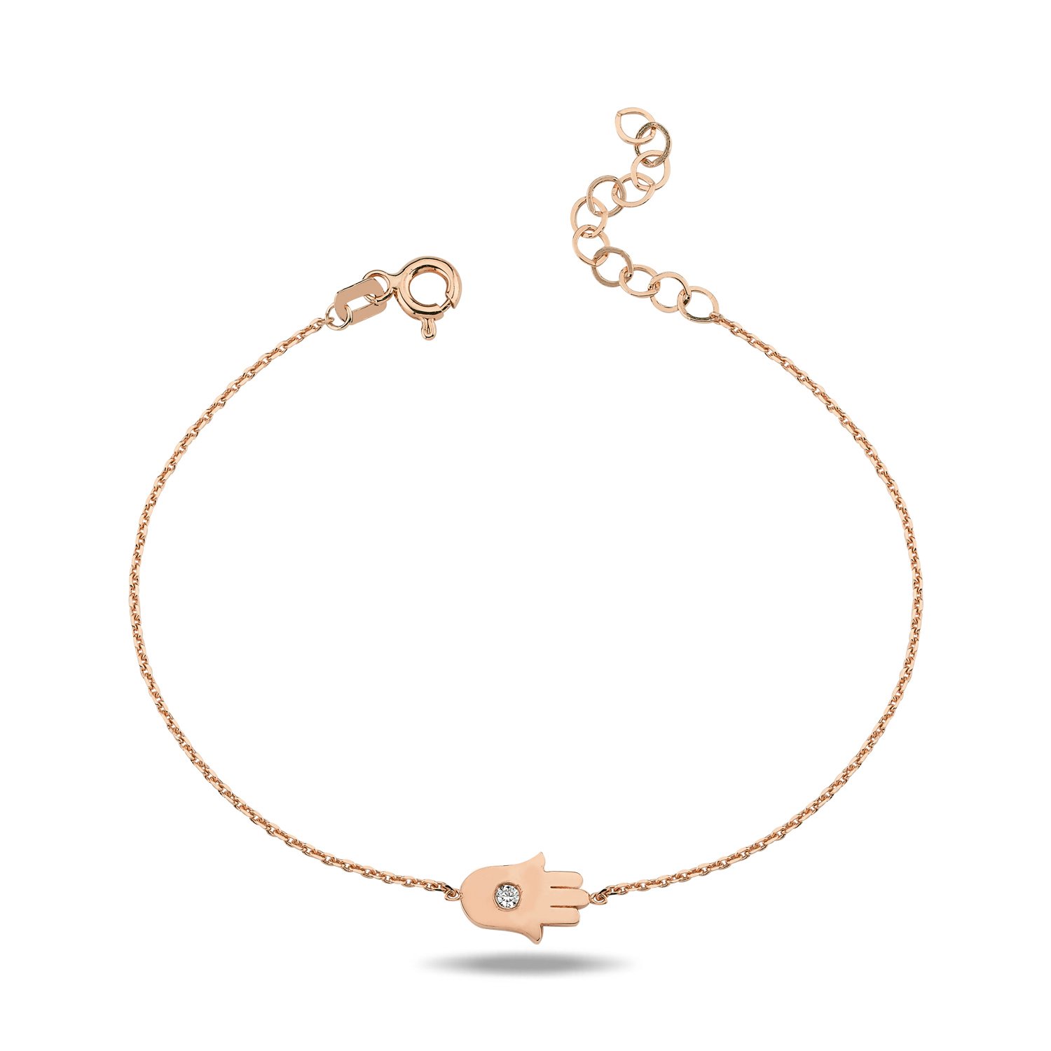14K MINI HAMSA HAND DIAMOND STONE BRACELET 14K ROSE GOLD