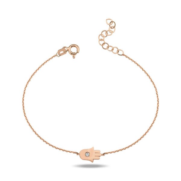14K MINI HAMSA HAND DIAMOND STONE BRACELET 14K ROSE GOLD