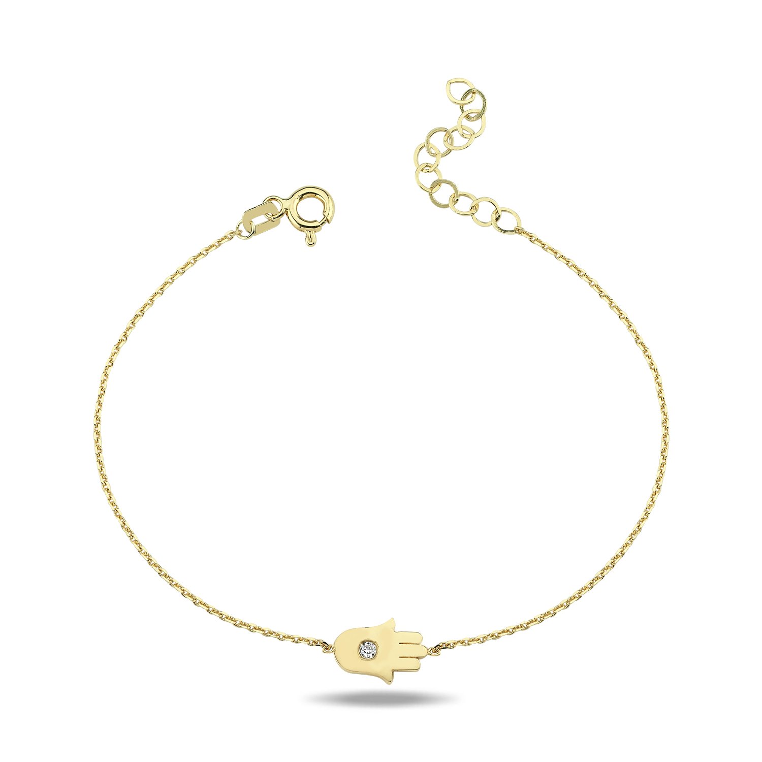 14K MINI HAMSA HAND DIAMOND STONE BRACELET 14K YELLOW GOLD