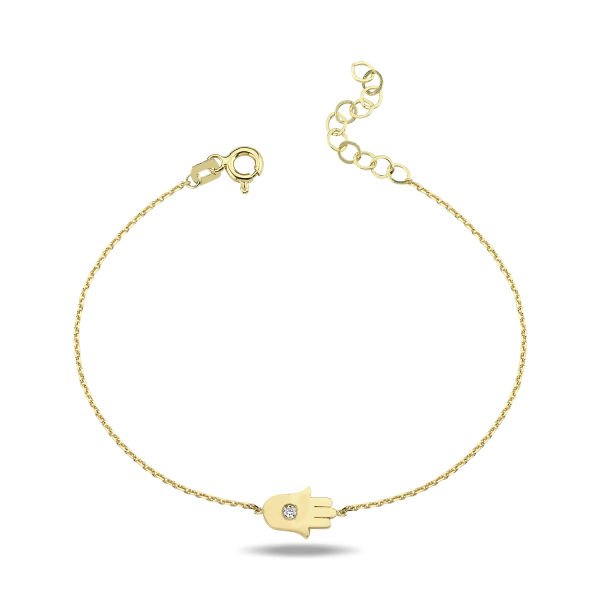 14K MINI HAMSA HAND DIAMOND STONE BRACELET 14K YELLOW GOLD