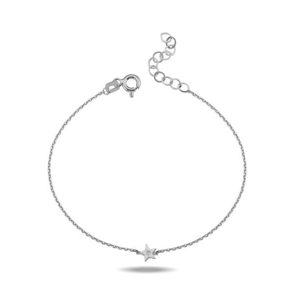 14K MINI STAR DIAMOND STONE NECKLACE 14K WHITE GOLD