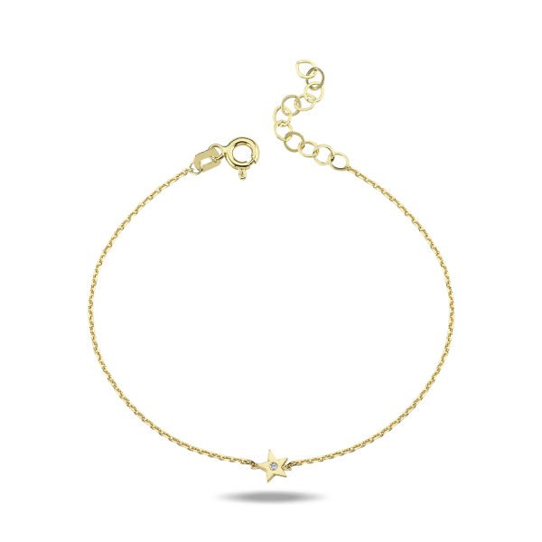 14K MINI STAR DIAMOND STONE NECKLACE 14K YELLOW GOLD