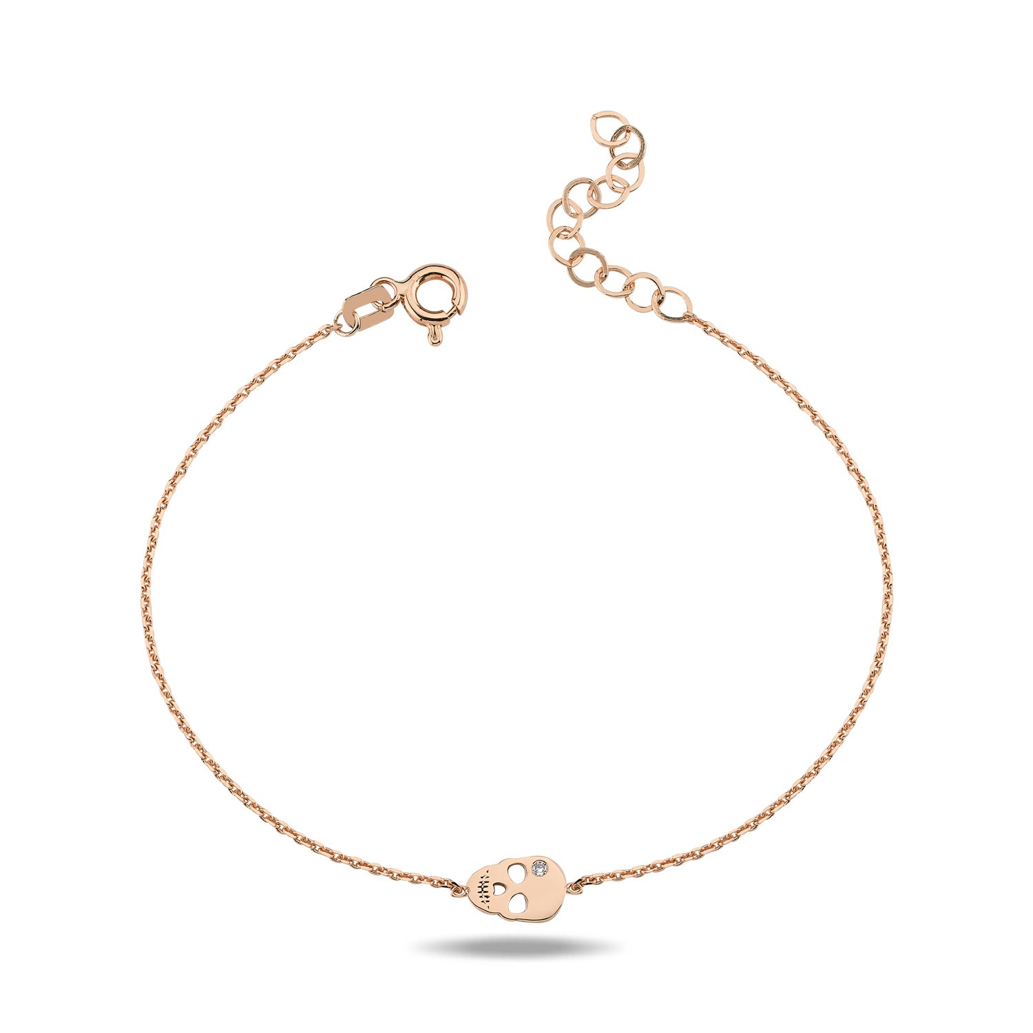 14K MINI SKULL DIAMOND STONE BRACELET 14K ROSE GOLD