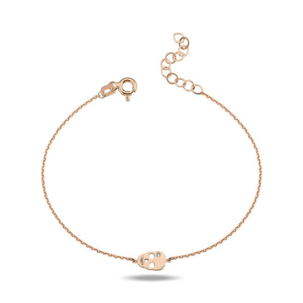 14K MINI SKULL DIAMOND STONE BRACELET 14K ROSE GOLD