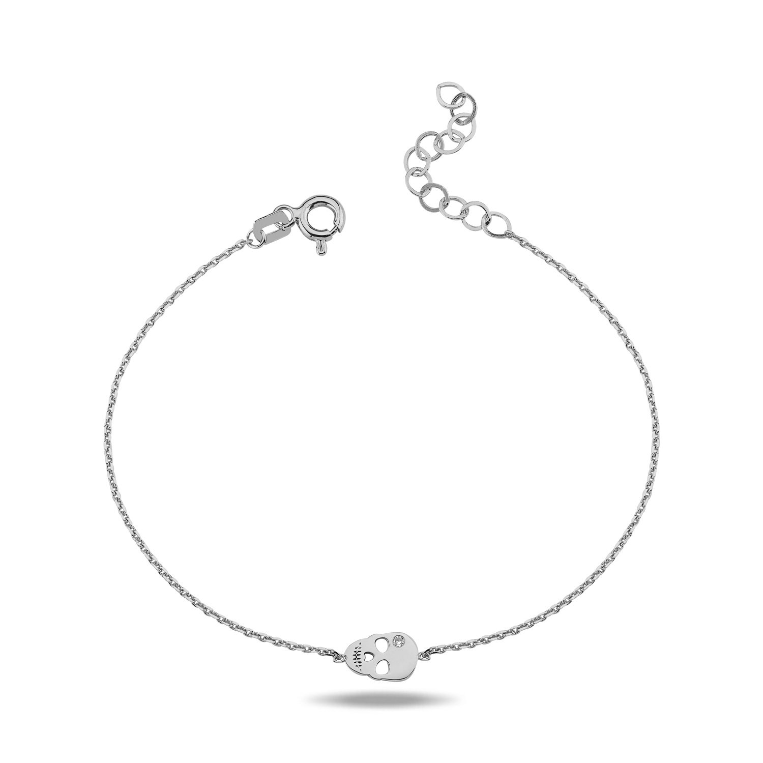 14K MINI SKULL DIAMOND STONE BRACELET 14K WHITE GOLD