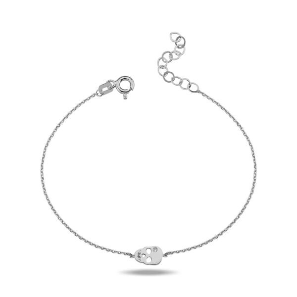 14K MINI SKULL DIAMOND STONE BRACELET 14K WHITE GOLD