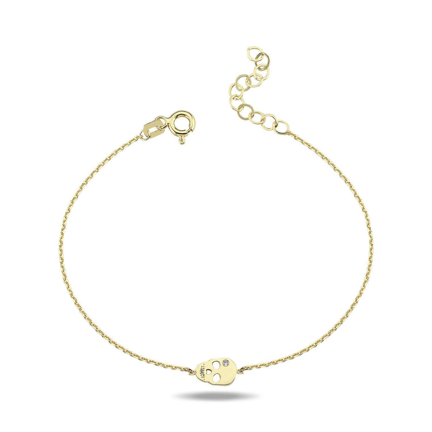 14K MINI SKULL DIAMOND STONE BRACELET 14K YELLOW GOLD