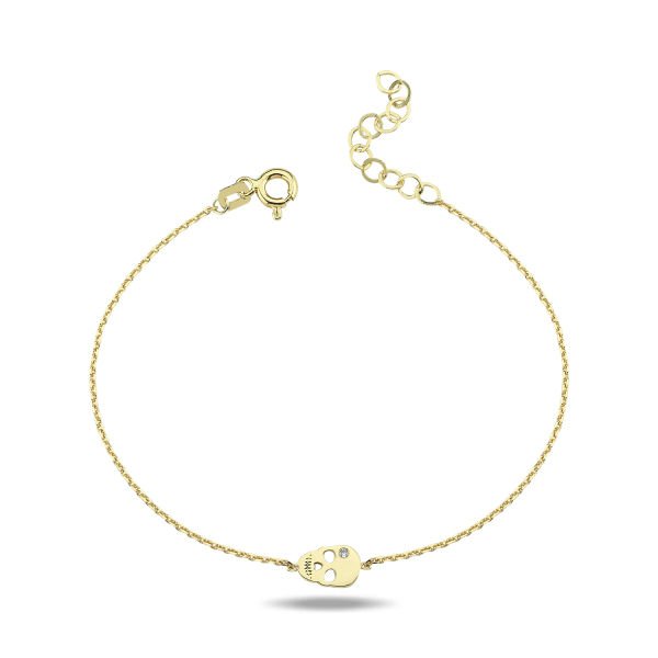 14K MINI SKULL DIAMOND STONE BRACELET 14K YELLOW GOLD