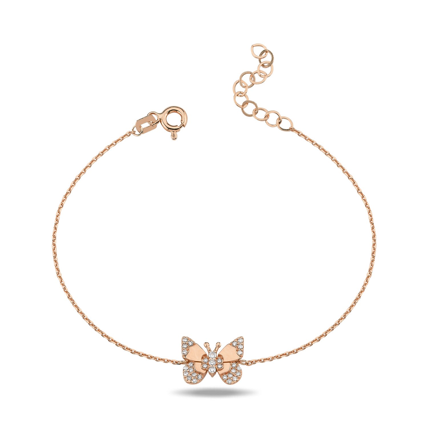 14K BUTTERFLY DIAMOND STONES BRACELET 14K ROSE GOLD
