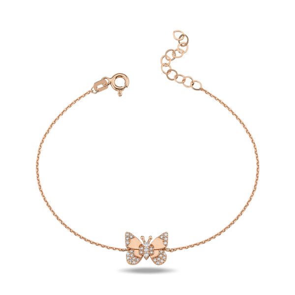 14K BUTTERFLY DIAMOND STONES BRACELET 14K ROSE GOLD