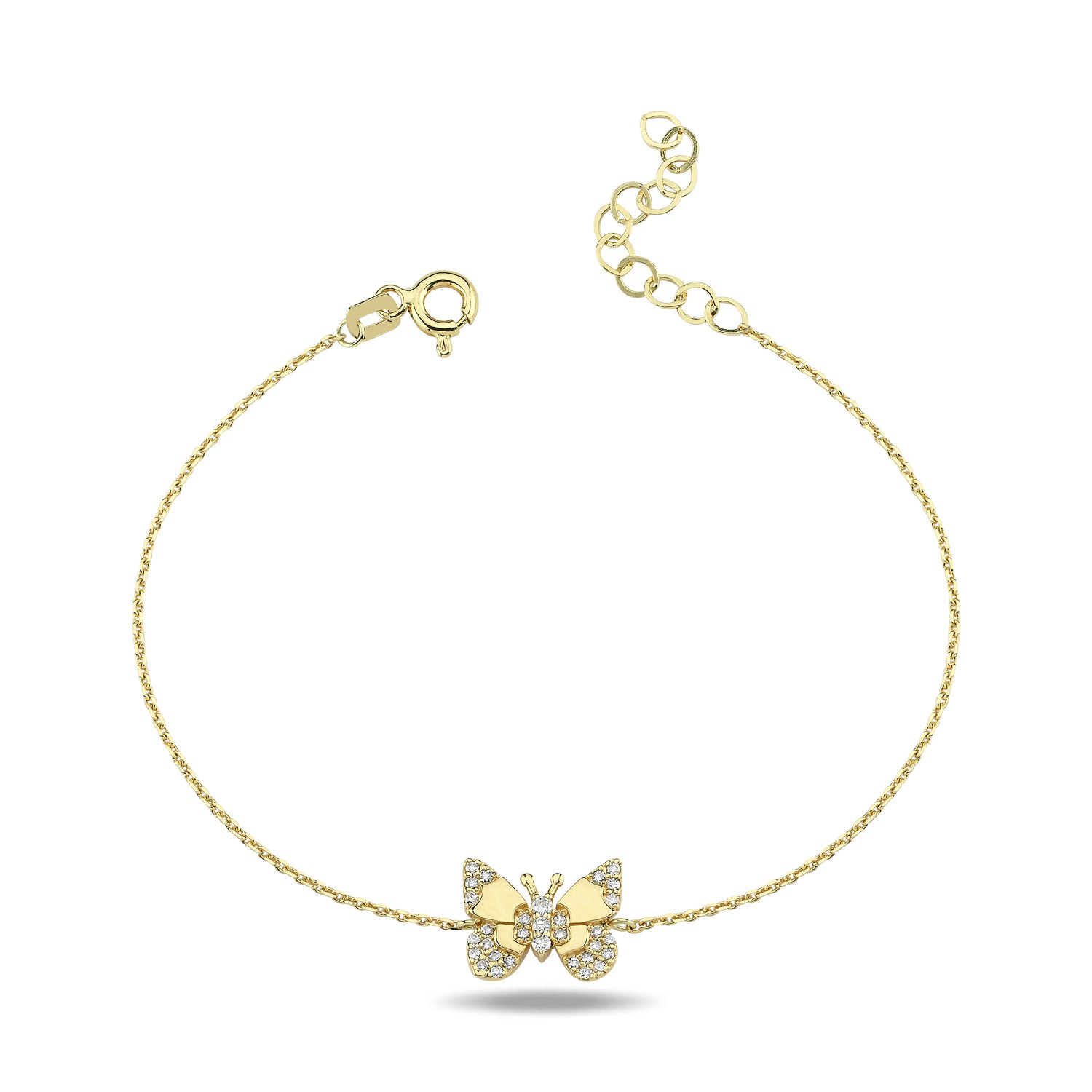 14K BUTTERFLY DIAMOND STONES BRACELET 14K YELLOW GOLD