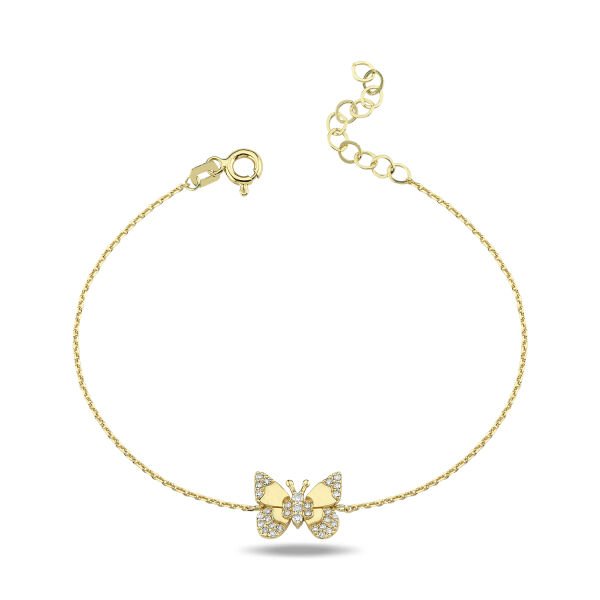 14K BUTTERFLY DIAMOND STONES BRACELET 14K YELLOW GOLD