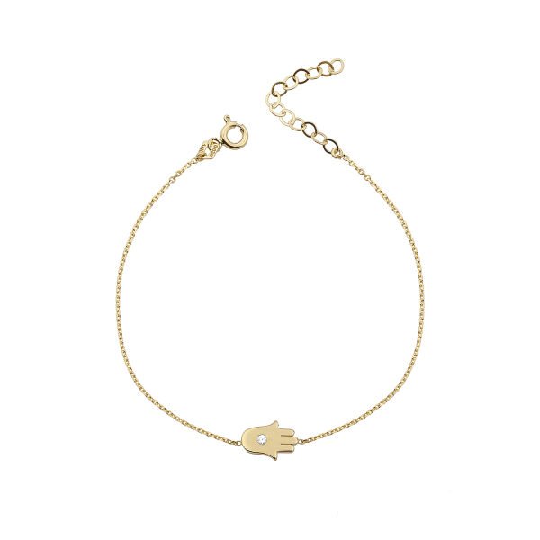 14K HAMSA HAND DIAMOND DOT BRACELET 14K YELLOW GOLD