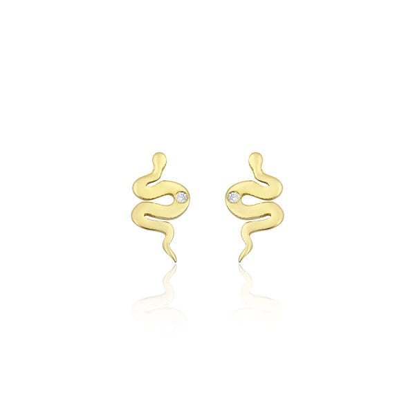 14K SNAKE DIAMOND DOT STUD EARRINGS