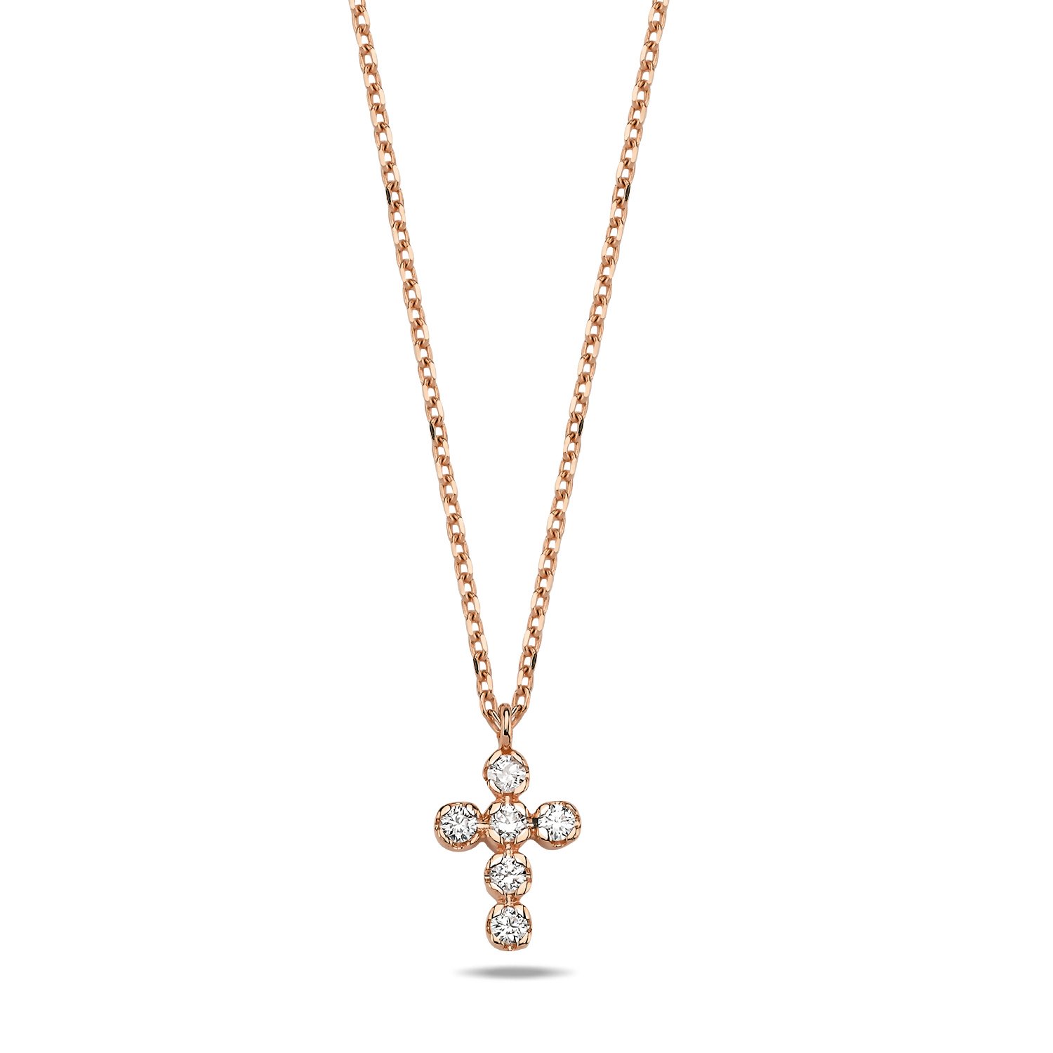 14K CROSS DIAMOND STONES NECKLACE 14K ROSE GOLD