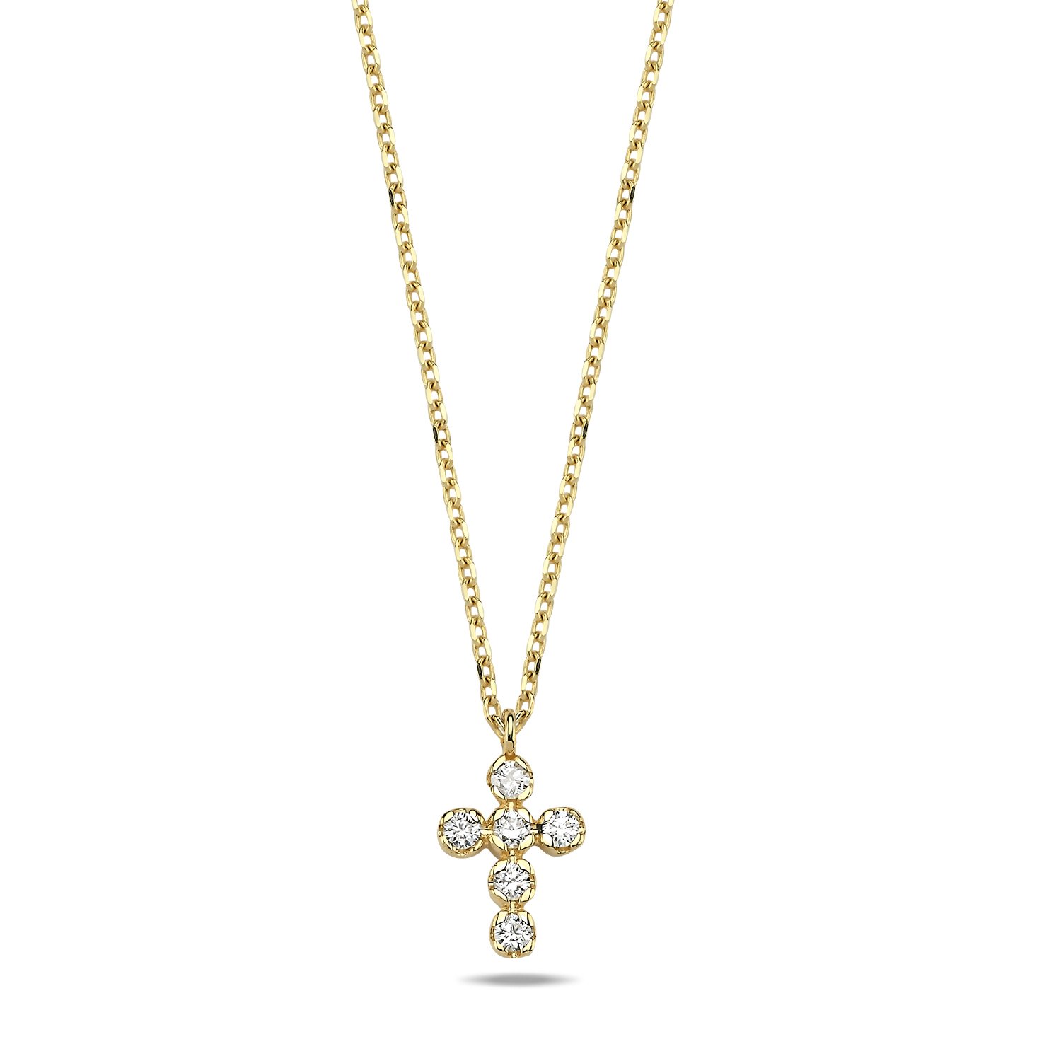 14K CROSS DIAMOND STONES NECKLACE 14K YELLOW GOLD