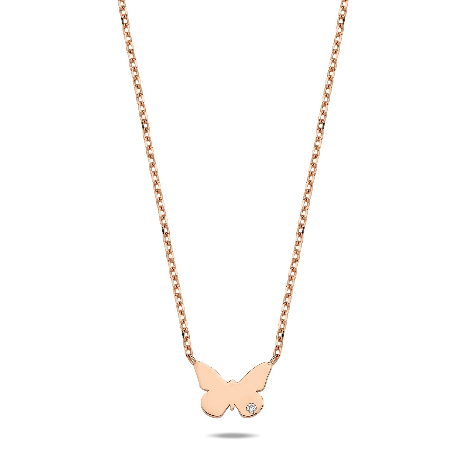 14K BUTTERFLY DIAMOND STONE NECKLACE 14K ROSE GOLD