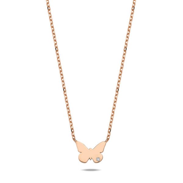 14K BUTTERFLY DIAMOND STONE NECKLACE 14K ROSE GOLD
