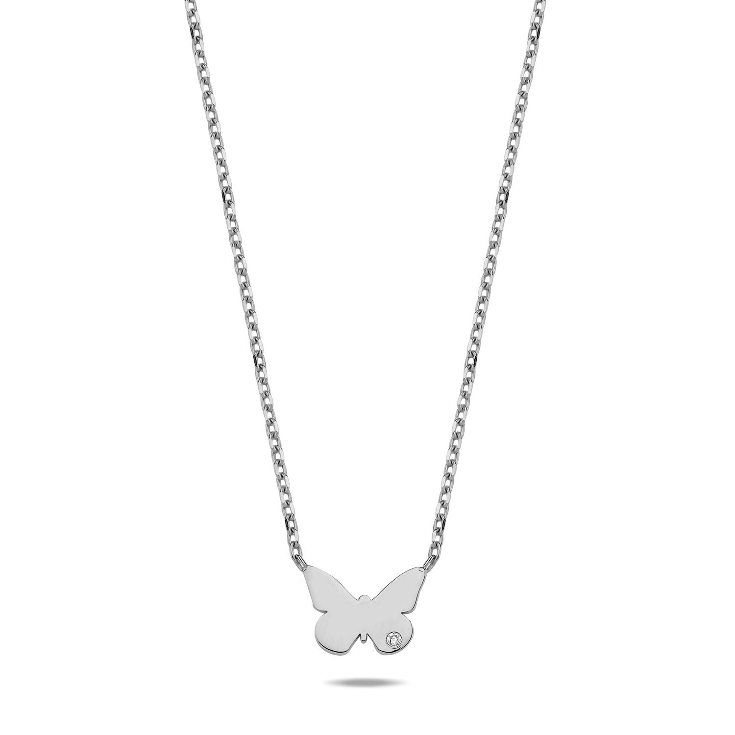 14K BUTTERFLY DIAMOND STONE NECKLACE 14K WHITE GOLD