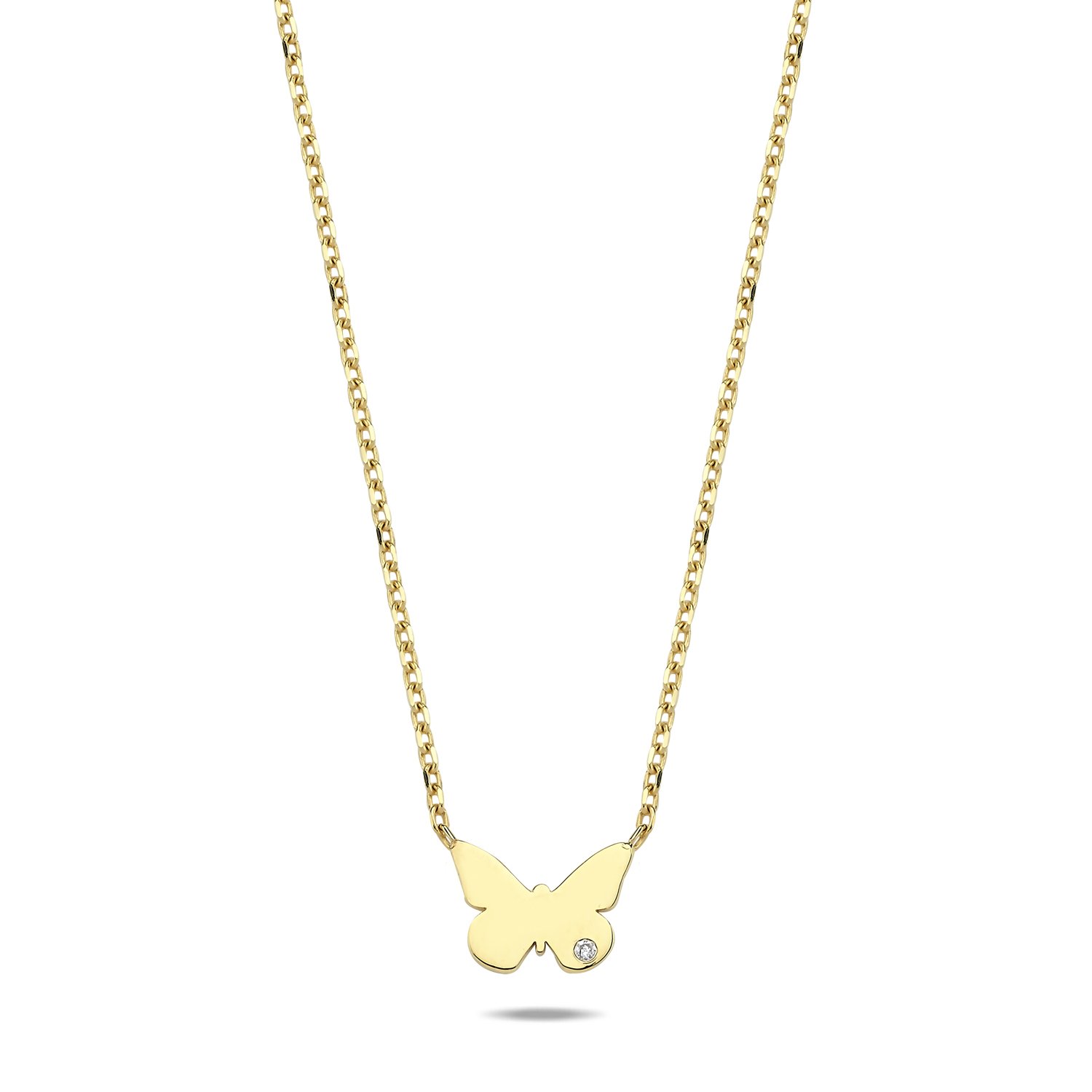 14K BUTTERFLY DIAMOND STONE NECKLACE 14K YELLOW GOLD
