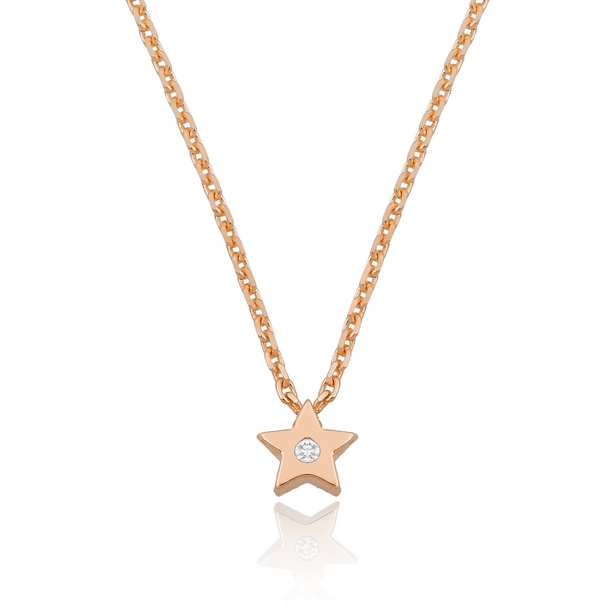 14K MINI STAR DIAMOND STONE NECKLACE 14K ROSE GOLD