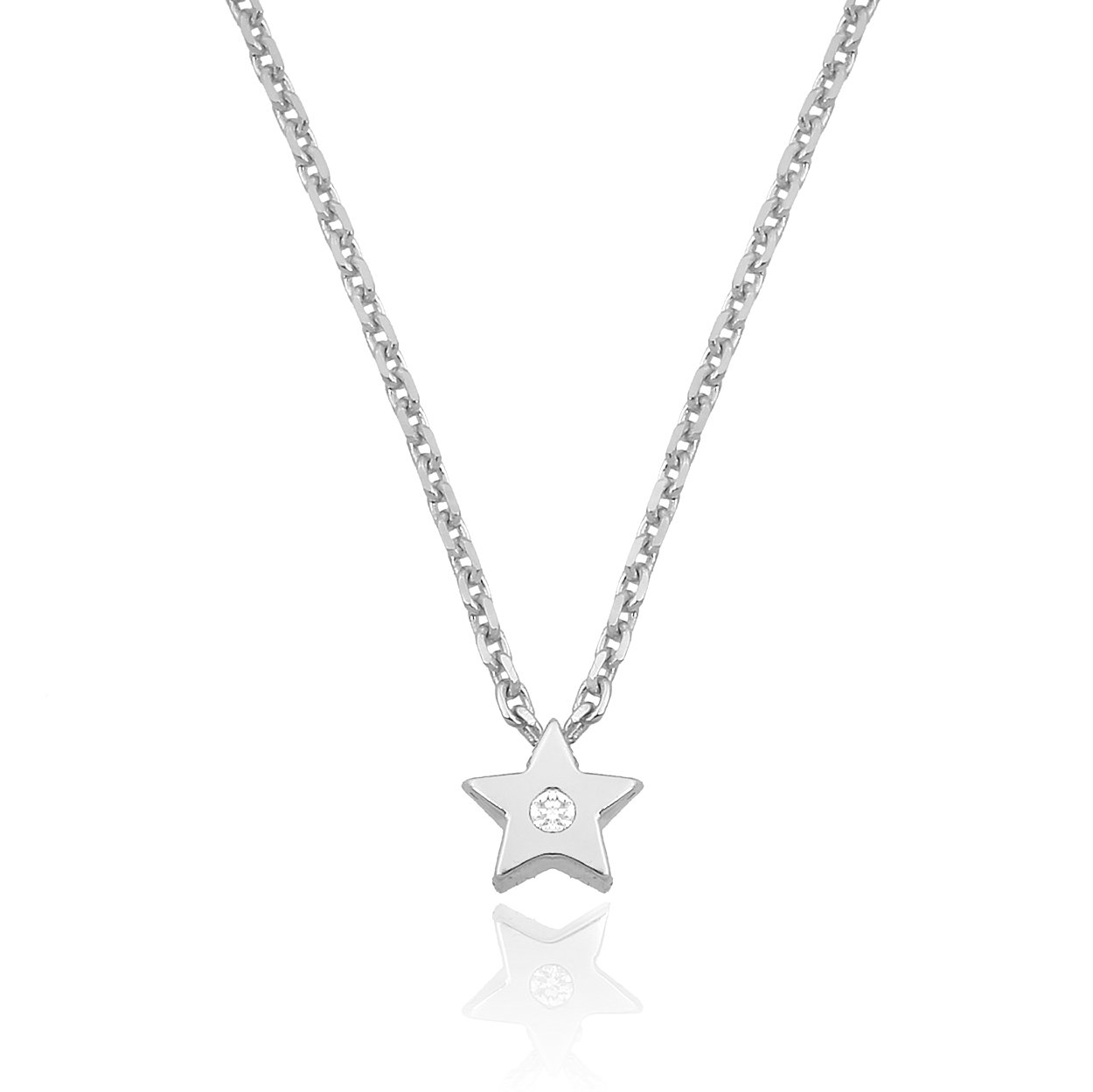 14K MINI STAR DIAMOND STONE NECKLACE 14K WHITE GOLD