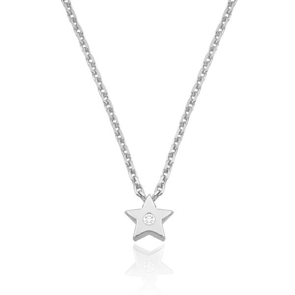 14K MINI STAR DIAMOND STONE NECKLACE 14K WHITE GOLD