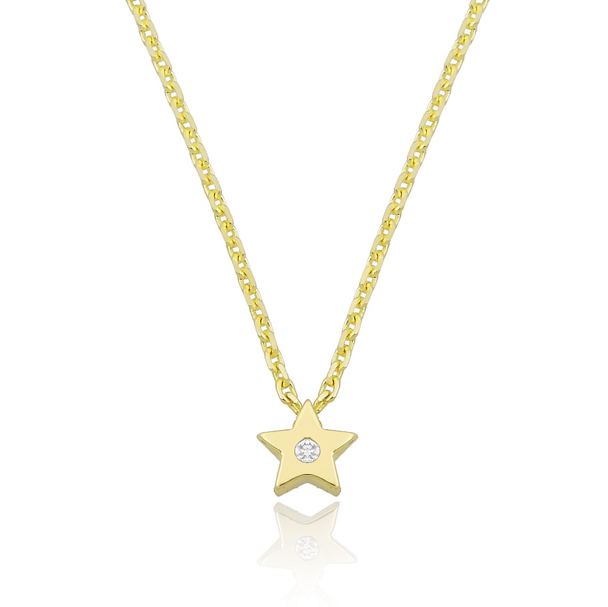 14K MINI STAR DIAMOND STONE NECKLACE 14K YELLOW GOLD