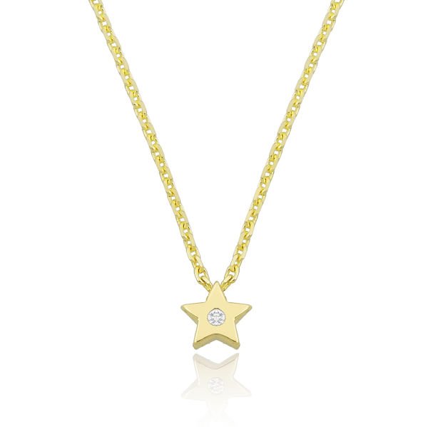 14K MINI STAR DIAMOND STONE NECKLACE 14K YELLOW GOLD