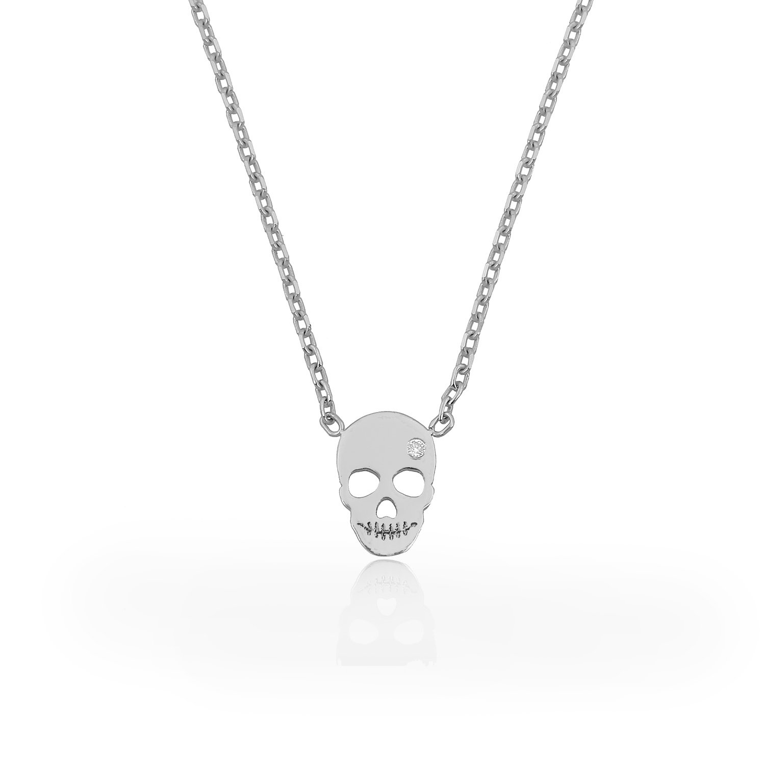 14K MINI SKULL DIAMOND STONE NECKLACE 14K WHITE GOLD