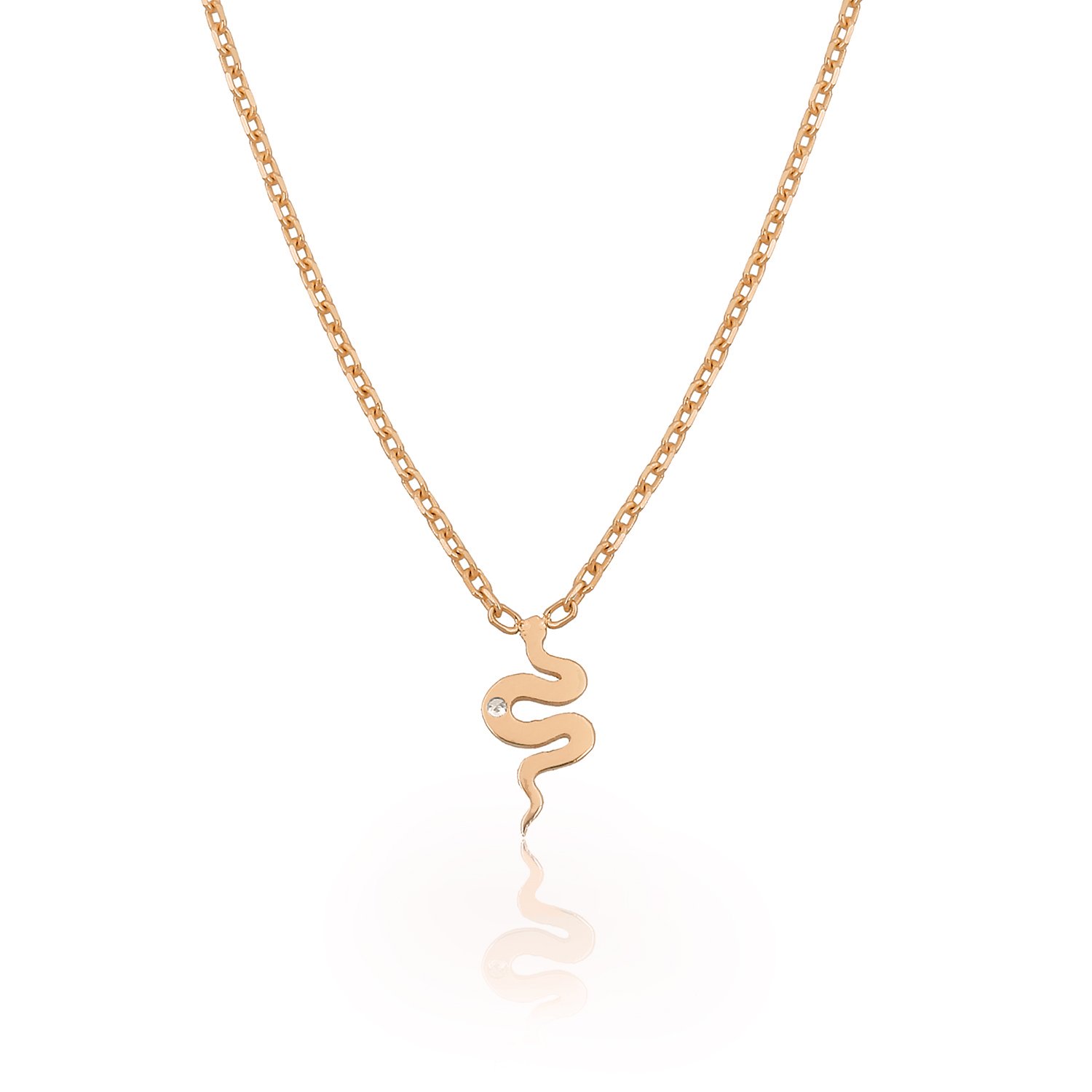 14K PLAIN SNAKE DIAMOND STONE NECKLACE 14K ROSE GOLD