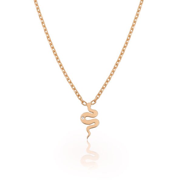 14K PLAIN SNAKE DIAMOND STONE NECKLACE 14K ROSE GOLD
