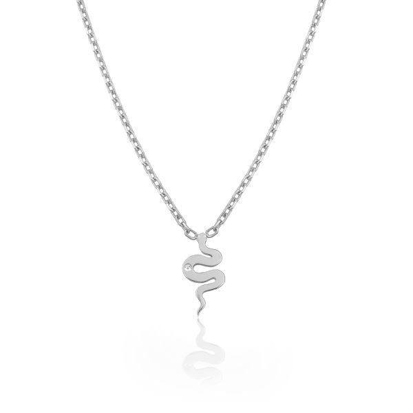 14K PLAIN SNAKE DIAMOND STONE NECKLACE 14K WHITE GOLD