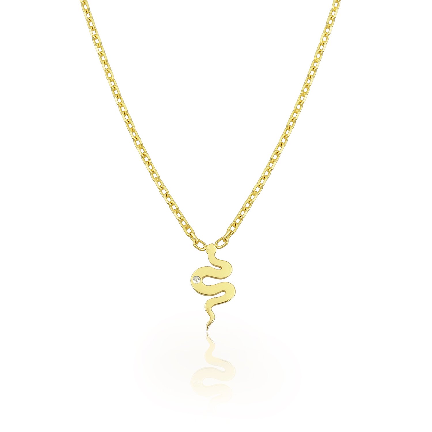 14K PLAIN SNAKE DIAMOND STONE NECKLACE 14K YELLOW GOLD