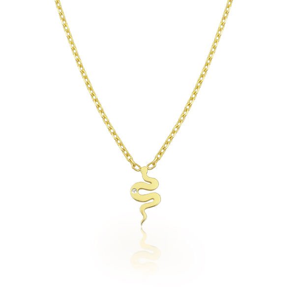 14K PLAIN SNAKE DIAMOND STONE NECKLACE 14K YELLOW GOLD