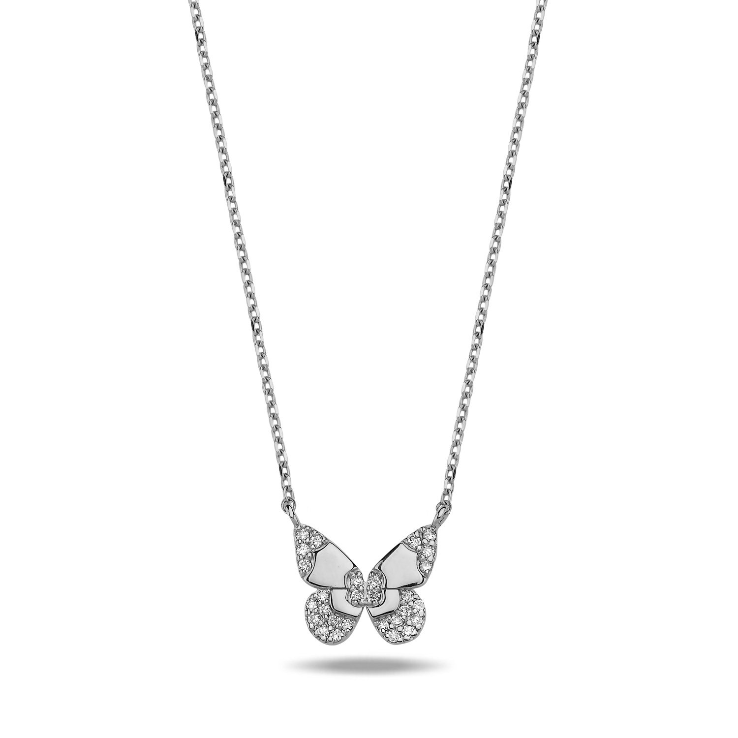 14K BUTTERFLY DIAMOND STONES NECKLACE 2 14K WHITE GOLD