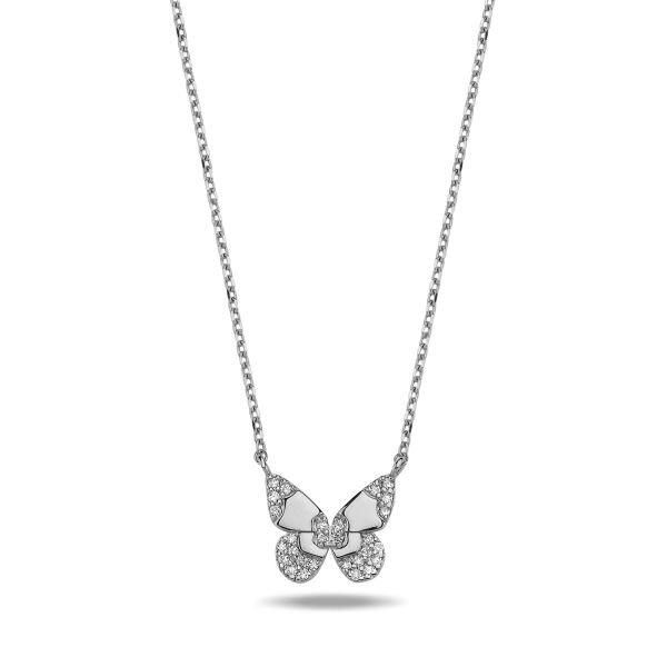 14K BUTTERFLY DIAMOND STONES NECKLACE 2 14K WHITE GOLD