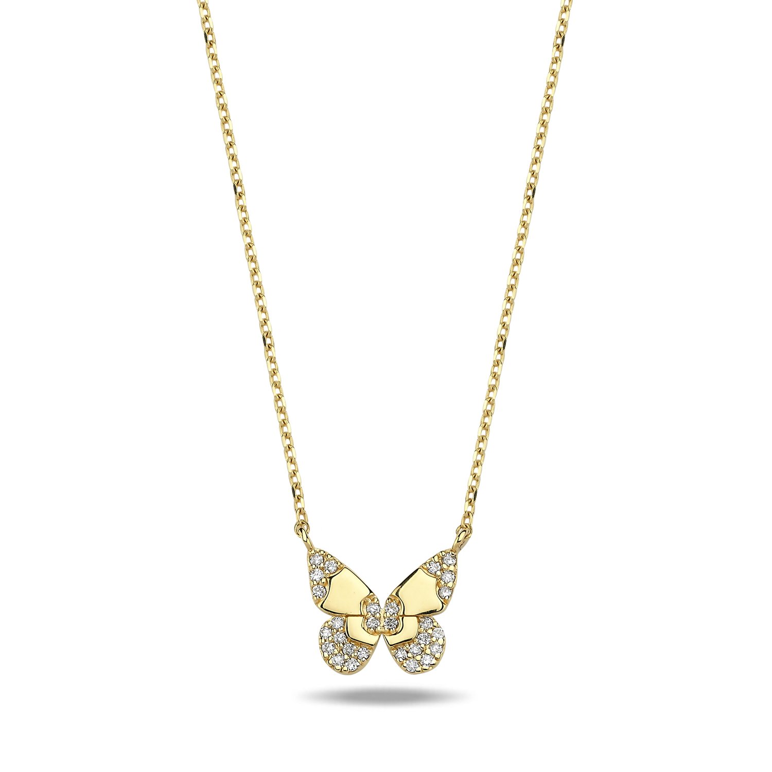 14K BUTTERFLY DIAMOND STONES NECKLACE 2 14K YELLOW GOLD