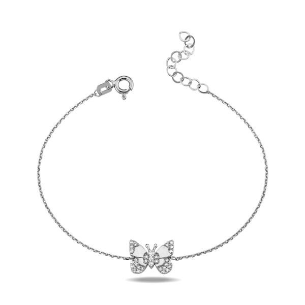 14K BUTTERFLY DIAMOND STONES BRACELET 14K WHITE GOLD