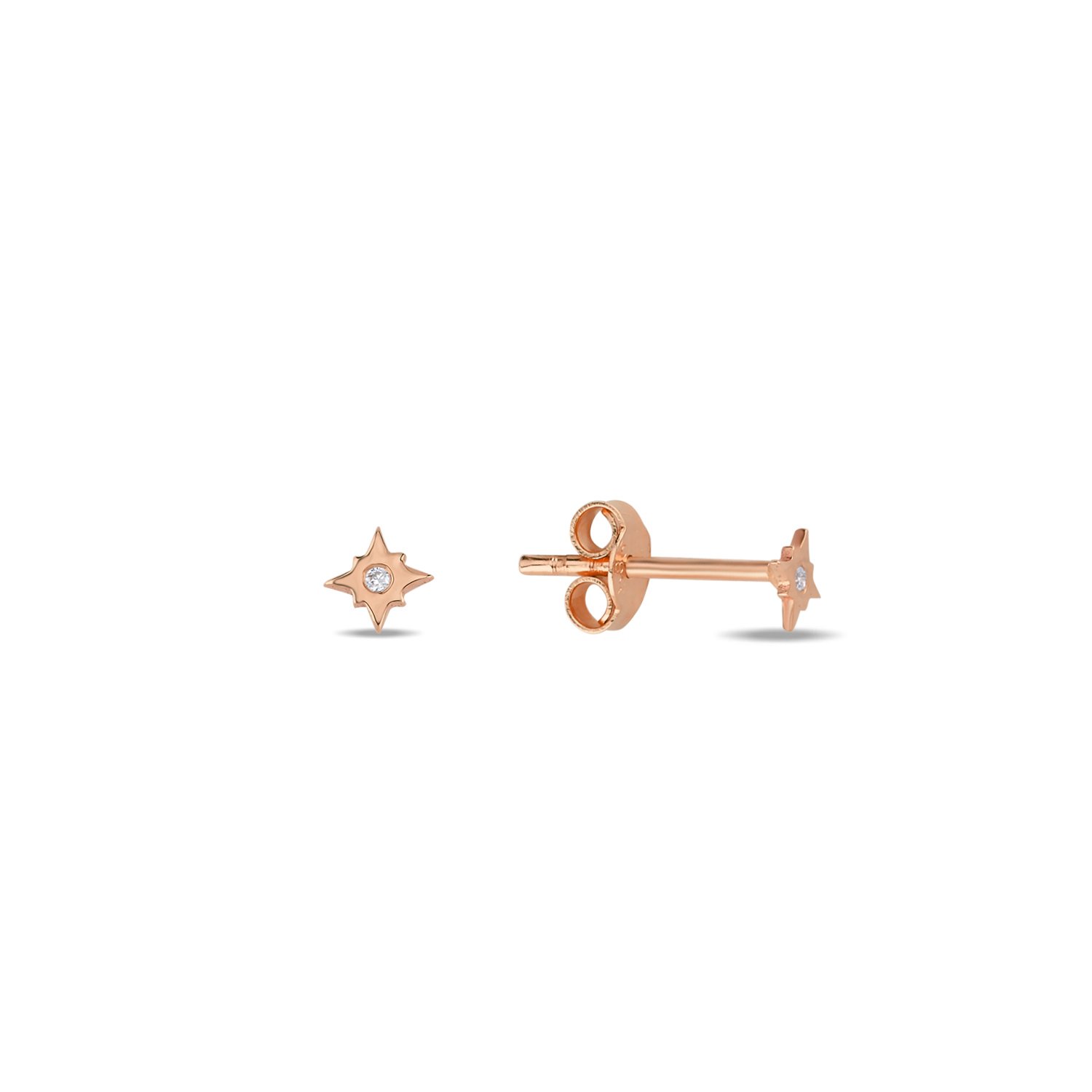 14K DIAMOND MINI STARBURST STUD EARRINGS 14K ROSE GOLD