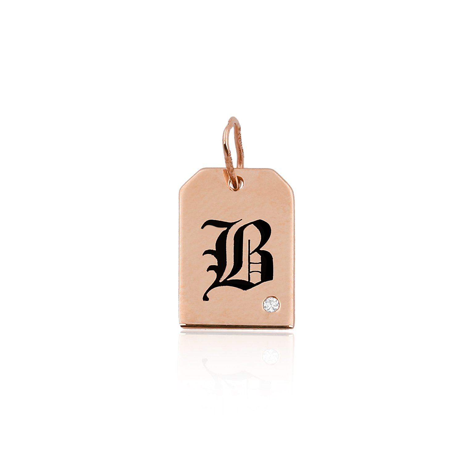 14K ENAMEL LETTER WITH DIAMOND DOT CHARM 14K ROSE GOLD - b