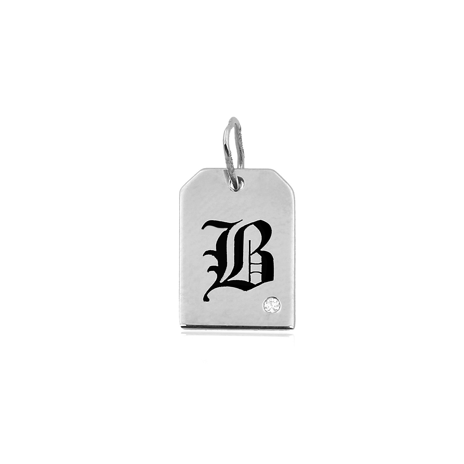 14K ENAMEL LETTER WITH DIAMOND DOT CHARM 14K WHITE GOLD - b